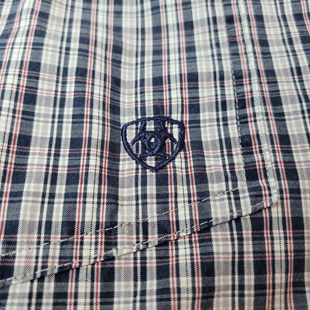 Ariat Pro Series Shirt Mens Medium Blue Plaid Excellent Western Button Down Long - Picture 4 of 7